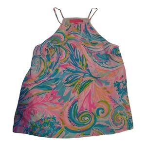 Lilly Pulitzer Women's Rae Square Neck Silk Tank Top Sz XS Multi Carnivale Coral